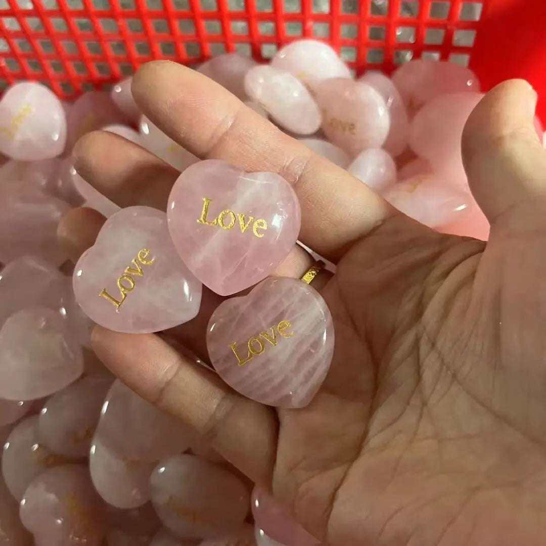 Rose Quartz Heart with Engraved Word – A Beautiful Message of Love - Serenity Factory