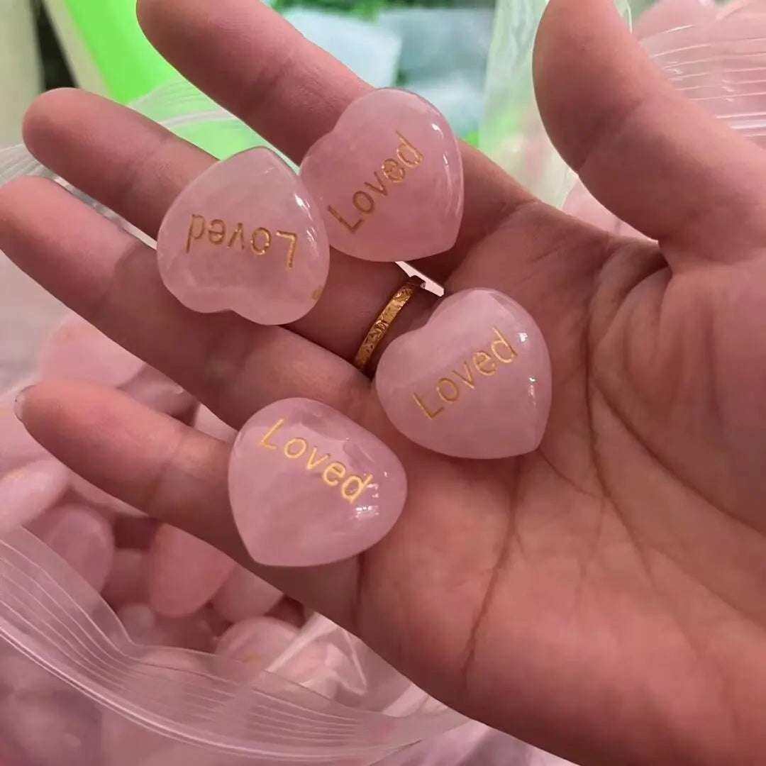 Rose Quartz Heart with Engraved Word – A Beautiful Message of Love - Serenity Factory