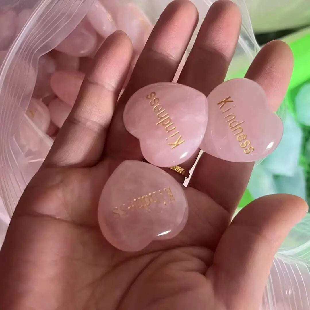 Rose Quartz Heart with Engraved Word – A Beautiful Message of Love - Serenity Factory