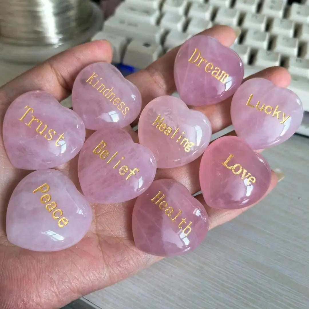 Rose Quartz Heart with Engraved Word – A Beautiful Message of Love - Serenity Factory