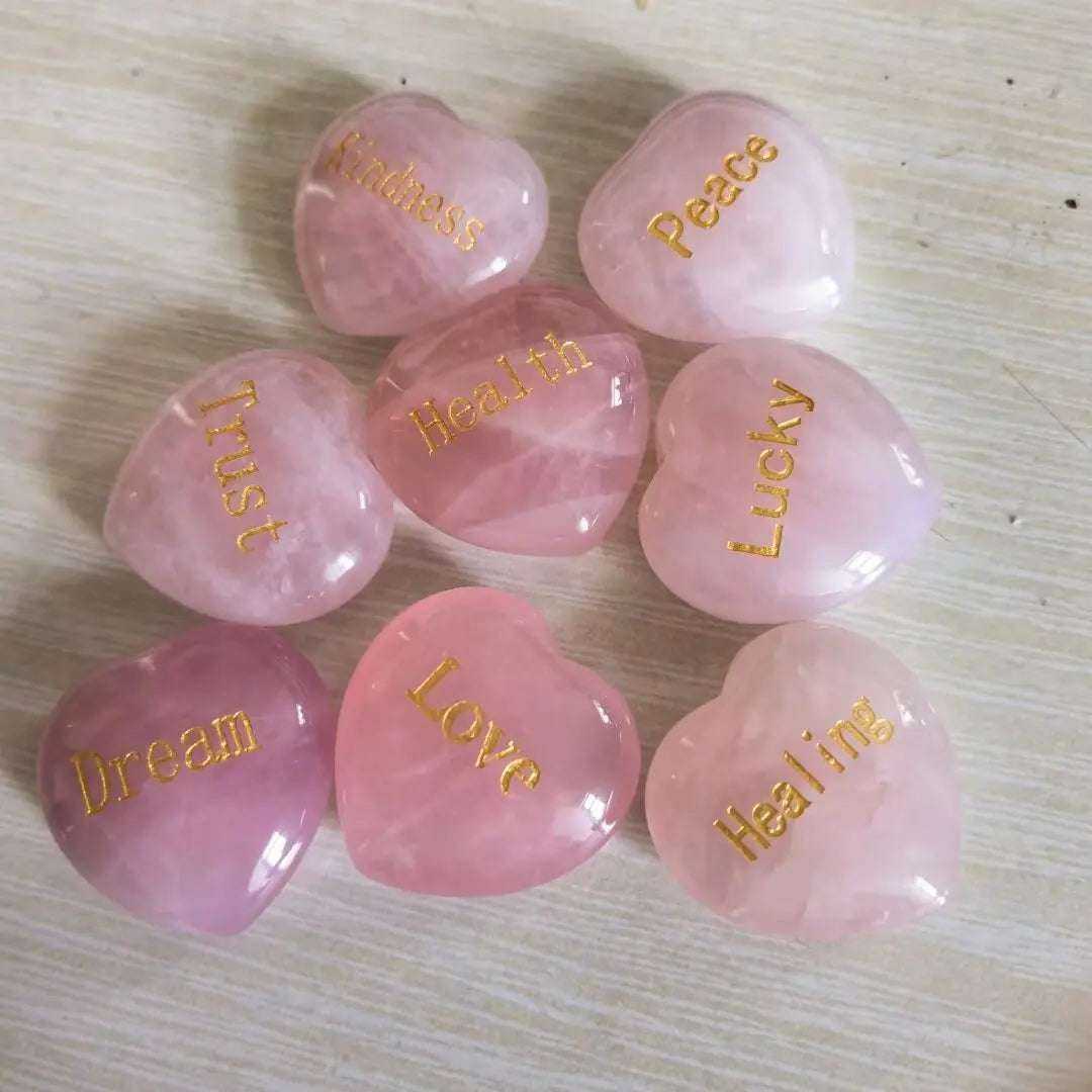 Rose Quartz Heart with Engraved Word – A Beautiful Message of Love - Serenity Factory