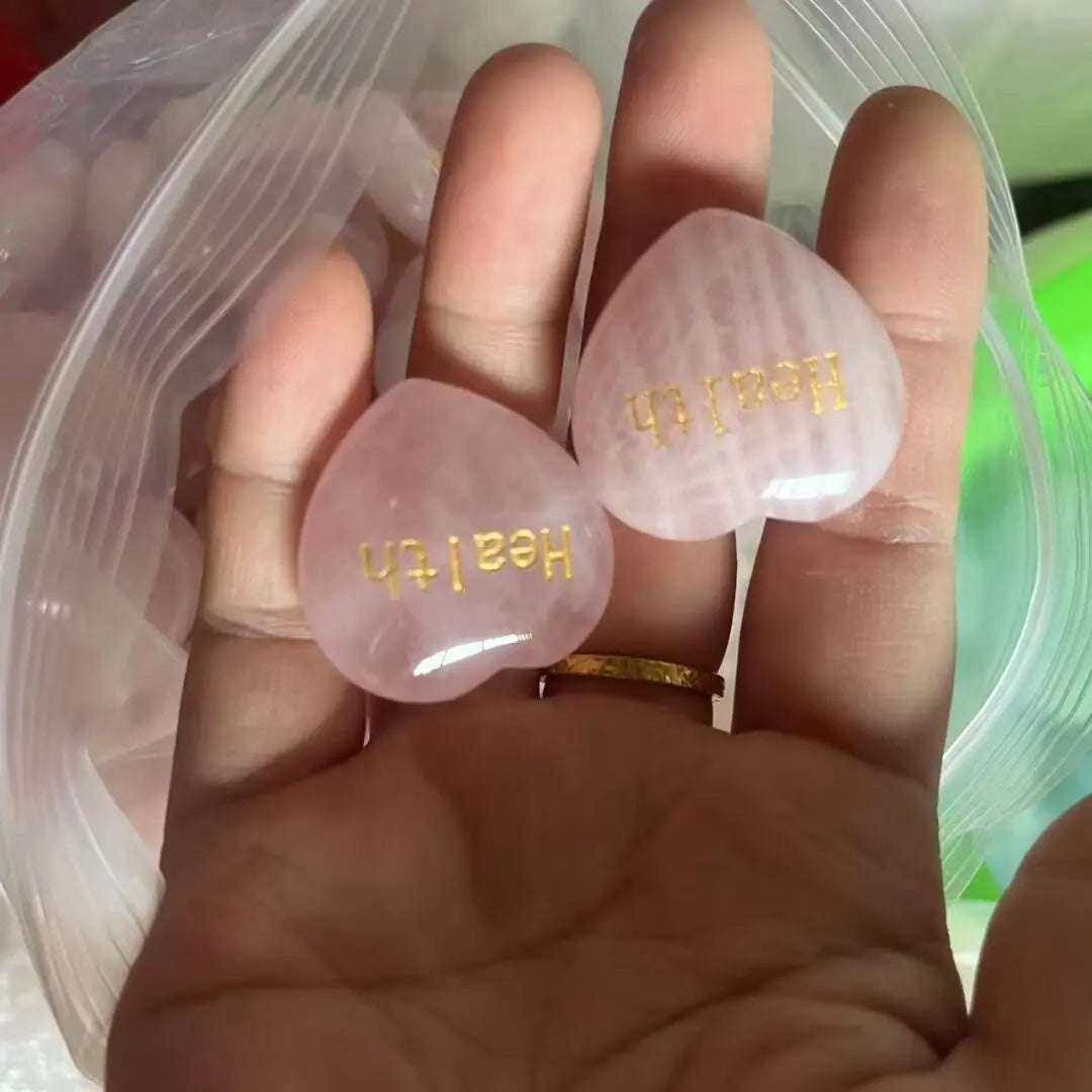 Rose Quartz Heart with Engraved Word – A Beautiful Message of Love - Serenity Factory