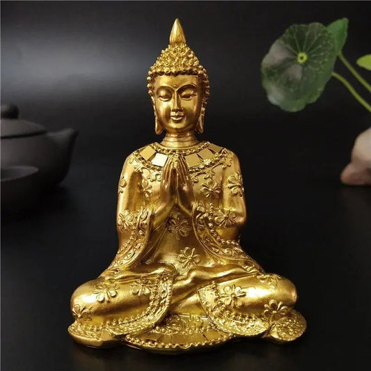 Seated Thai Buddha Figurines Gold/Bronze Resin - Serenity Factory