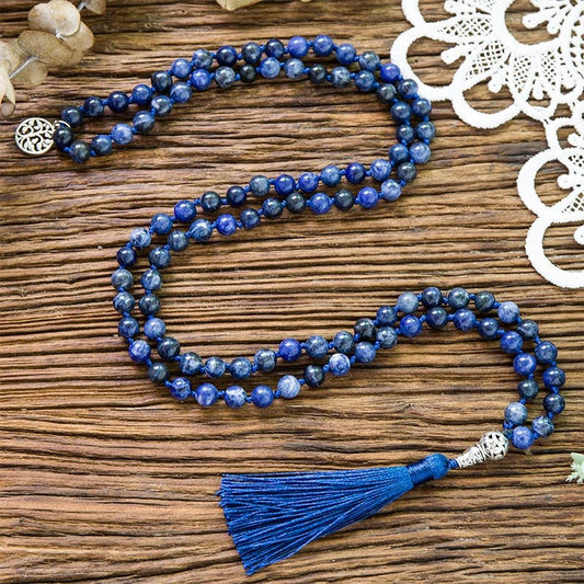 Sodalite Mala handknotted - Buddha bead and Silk tassel in 4 options - Serenity Factory US