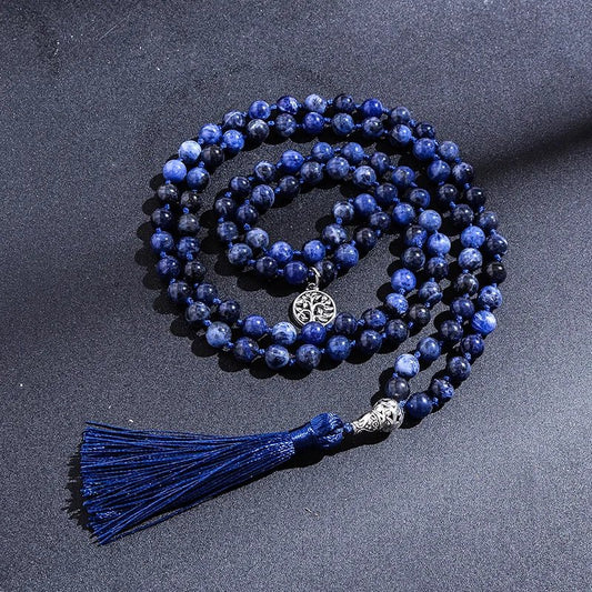 Sodalite Mala handknotted - Buddha bead and Silk tassel in 4 options - Serenity Factory US